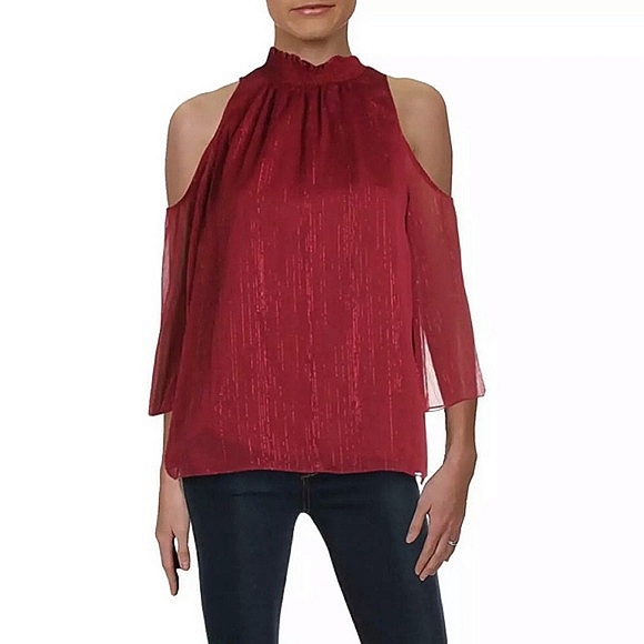 Rachel Zoe NWT Cold Shoulder Burgundy Blouse Medium - Picture 1 of 9